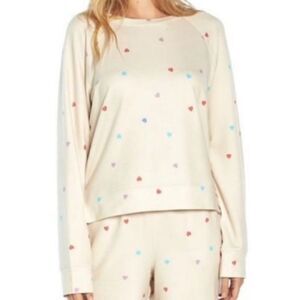Wildfox Ivory Multicolor Heart Sweatshirt Loungewear pullover small